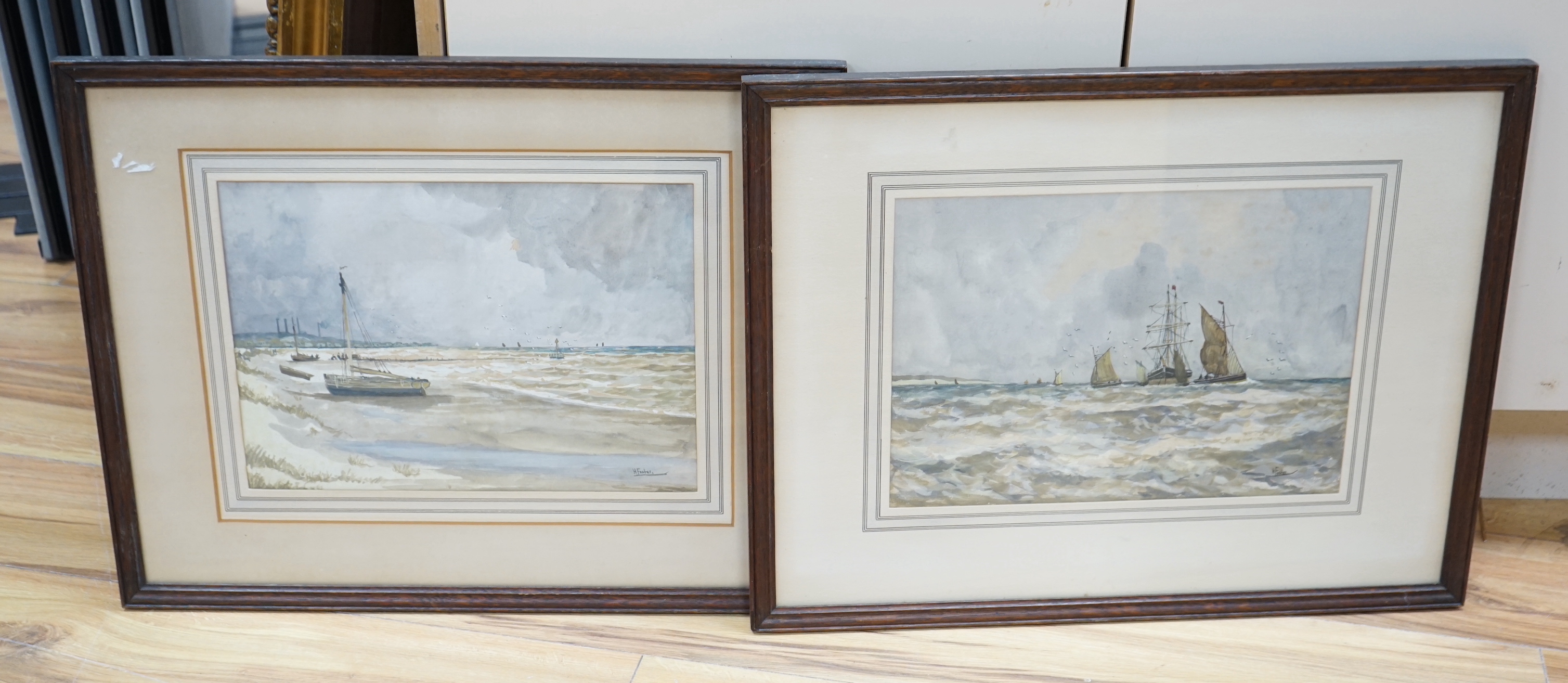 H. Foster (19th/20th. C), pair of Maritime interest watercolours, Marina and ships at sea, each signed, 25 x 35cm